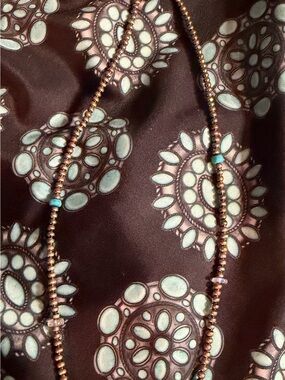 Beaded Necklace in Copper and Turquoise, Opal, and Spiny Oyster.